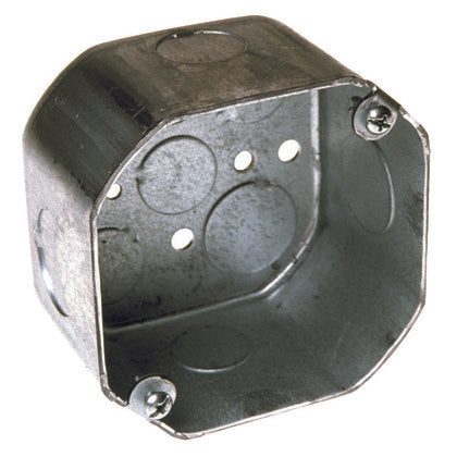 4" Octagon Box, 2-1/8" Deep, 1/2" & 3/4" KOs, Drawn, Steel