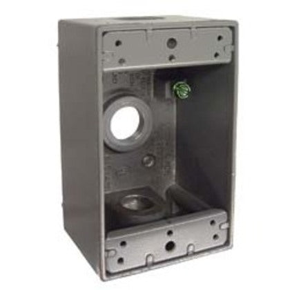 Weatherproof Box, 1 Gang, (3) 1/2" Outlets, 2" Deep, Aluminum Die Cast