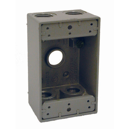 Weatherproof Box, 1 Gang, (5) 1/2" Outlets, 2" Deep, Aluminum Die Cast