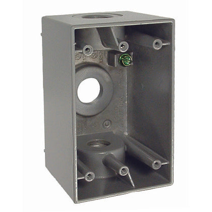 Weatherproof Box, 1 Gang, (3) 1/2" Outlets, 2-5/8" Deep, Aluminum Die Cast