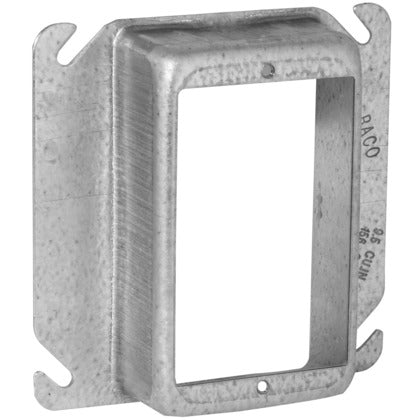 4" Square Cover, 1-Device, Mud Ring, 1-1/4" Raised, Drawn, Metallic