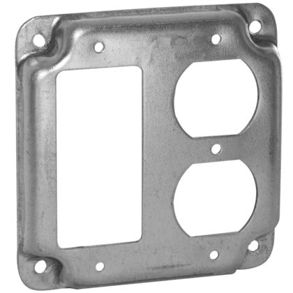 4" Square Exposed Work Cover, (1) Duplex Receptacle, (1) Decora/GFCI
