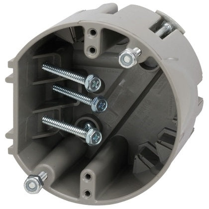4" Round Ceiling/Fixture Box, Depth: Adjustable, Non-Metallic