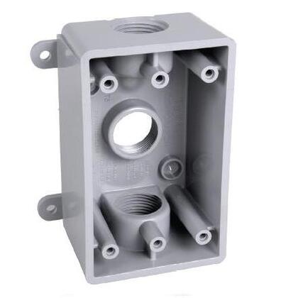 Weatherproof Box, 1 Gang, (3) 3/4" Outlets, 2" Deep, Non-Metallic, Gray