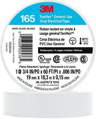 General Use Vinyl Electrical Tape, Multi-Purpose, White, 3/4" x 60'