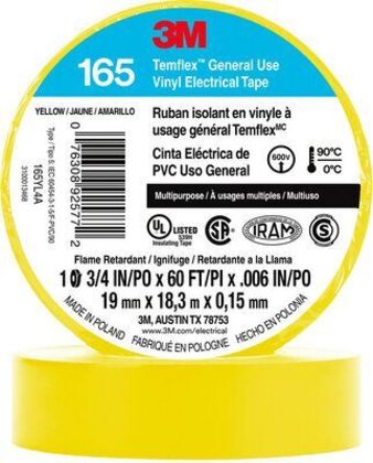 General Use Vinyl Electrical Tape, Multi-Purpose, Yellow, 3/4" x 60'