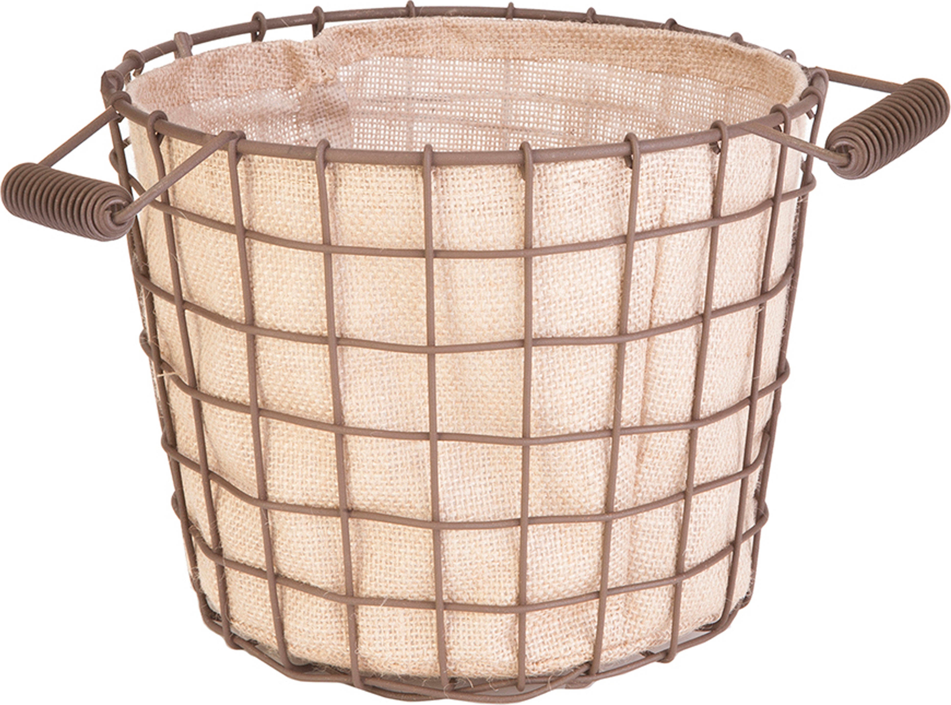 Rustic Woven Wire Bushel Basket With Burlap Liner