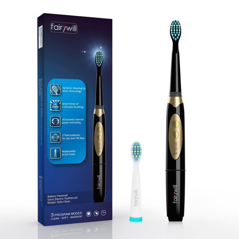 Electric Toothbrush Clean Your Teeth as Dentist 3 Optional Modes Waterproof for Shower 2 Replacement Heads with 2 AAA Batteries Sonic Toothbrush with Smart Timer Black - NORTH FIRST PLUS, LLC