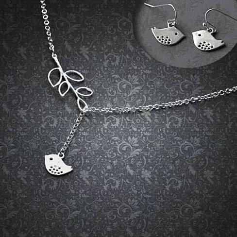 STERLING SILVER SPRING HAS SPRUNG BIRD NECKLACE in 22 Long w/ FREE BONUS EARRINGS"