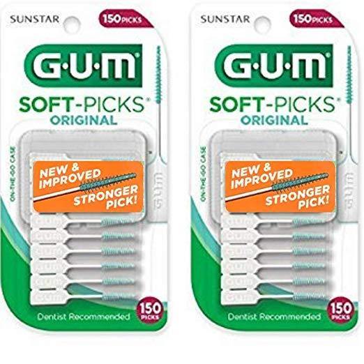 Sunstar GUM Soft-picks with 2 Convenient Travel Cases, 2 Packs of 150 ea, 300 Picks (2 Pack, 150 ea, TOTAL 300 PICKS) - NORTH FIRST PLUS, LLC