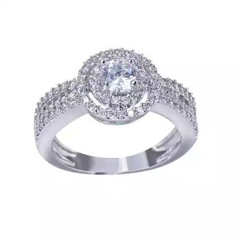 ARTDECO Double Halo Ring 18Kt White Gold Overlay