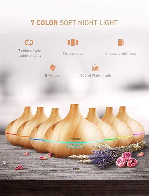 VicTsing 300ml Cool Mist Humidifier Ultrasonic Aroma Essential Oil Diffuser for Office Home Bedroom Living Room Study Yoga Spa - Wood Grain - NORTH FIRST PLUS, LLC