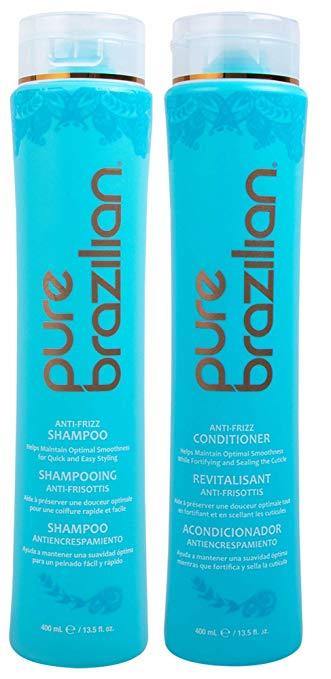 PURE BRAZILIAN Anti Frizz Daily Shampoo & Conditioner - Salt-Free & Color Safe Shampoo & Conditioner Enriched With Keratin, Argan Oil, and Acai (13.5 Ounce / 400 Milliliter) - NORTH FIRST PLUS, LLC