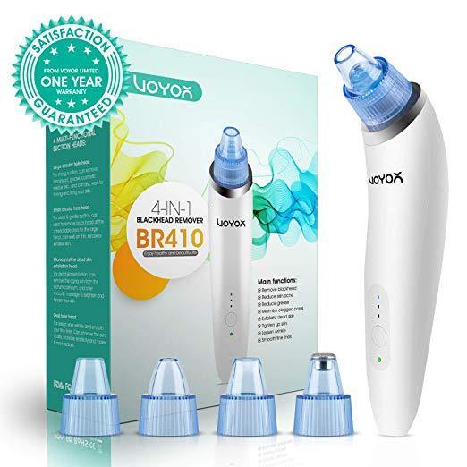 VOYOR Blackhead Remover Vacuum Suction Facial Pore Cleaner Electric Acne Comedone Extractor Kit with 4 Suction Head for Women and Men Black Heads Extraction BR410 - NORTH FIRST PLUS, LLC