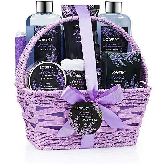 Home Spa Gift Basket, Luxurious 9 Piece Bath & Body Set for Women/Men, Lavender & Jasmine Scent - Contains Shower Gel, Bubble Bath, Body Lotion, Bath Salt, Scrub, Massage Oil, Loofah & Basket - NORTH FIRST PLUS, LLC