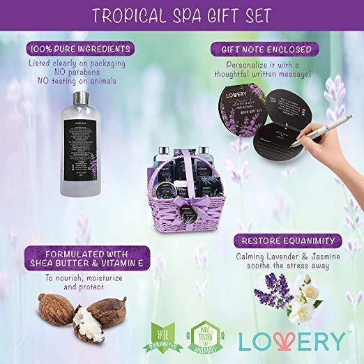 Home Spa Gift Basket, Luxurious 9 Piece Bath & Body Set for Women/Men, Lavender & Jasmine Scent - Contains Shower Gel, Bubble Bath, Body Lotion, Bath Salt, Scrub, Massage Oil, Loofah & Basket - NORTH FIRST PLUS, LLC