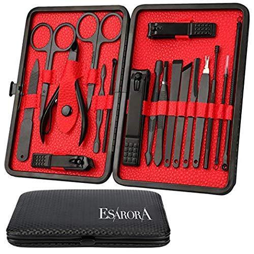 Manicure Set, ESARORA 18 In 1 Stainless Steel Professional Pedicure Kit Nail Scissors Grooming Kit with Black Leather Travel Case - NORTH FIRST PLUS, LLC