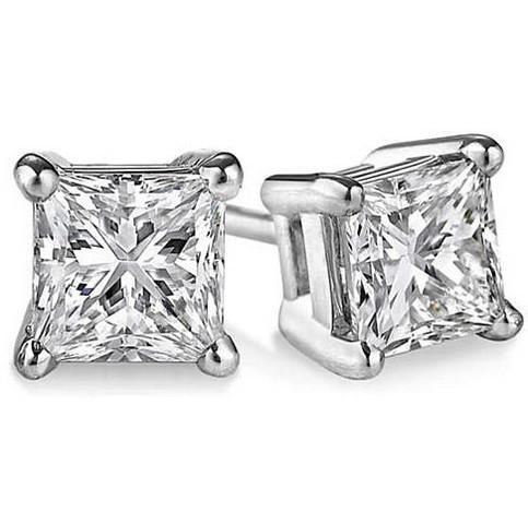 Princess Cut CZ in Sterling Silver Stud Earrings