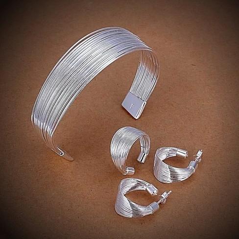 Simplicity Silver Cuff Italian Design Bracelet, Ring and Earrings set