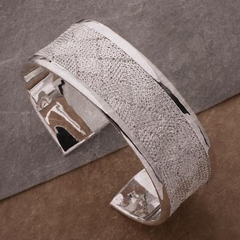 Josephine Bangle Bracelet a Woven Mesh in High Silver Polish