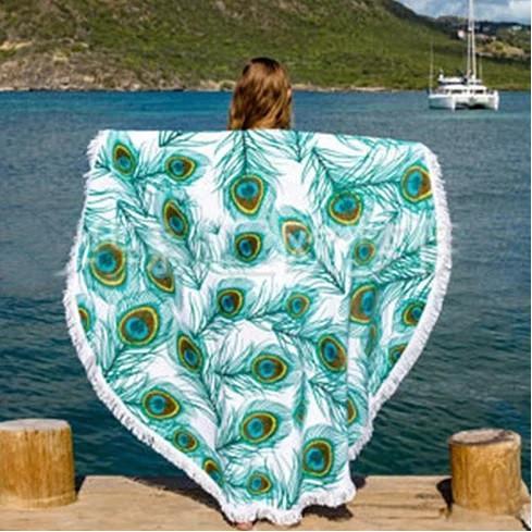 Peacock On the Beach a Beach Mat and more