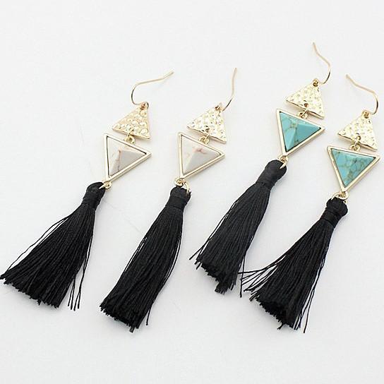 Boho Chic Pyramid Earrings In Stones And Tassels