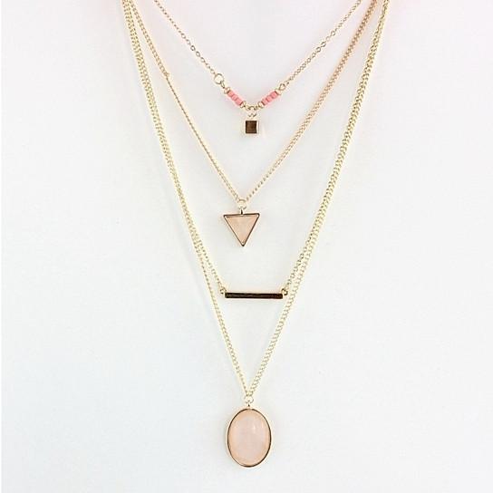 Oliva 4 Layered Necklace In Rose Quartz And Turquoise Stone