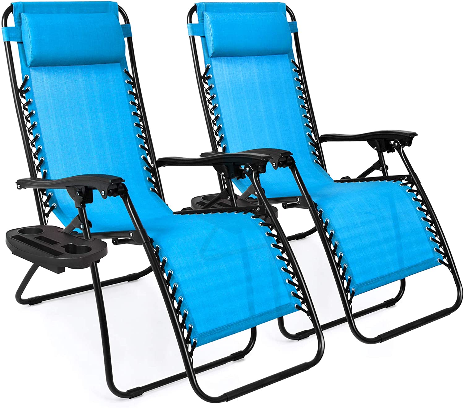 Best Choice Products Set of 2 Adjustable Zero Gravity Patio Chair Recliners w/ Cup Holders, Light Blue