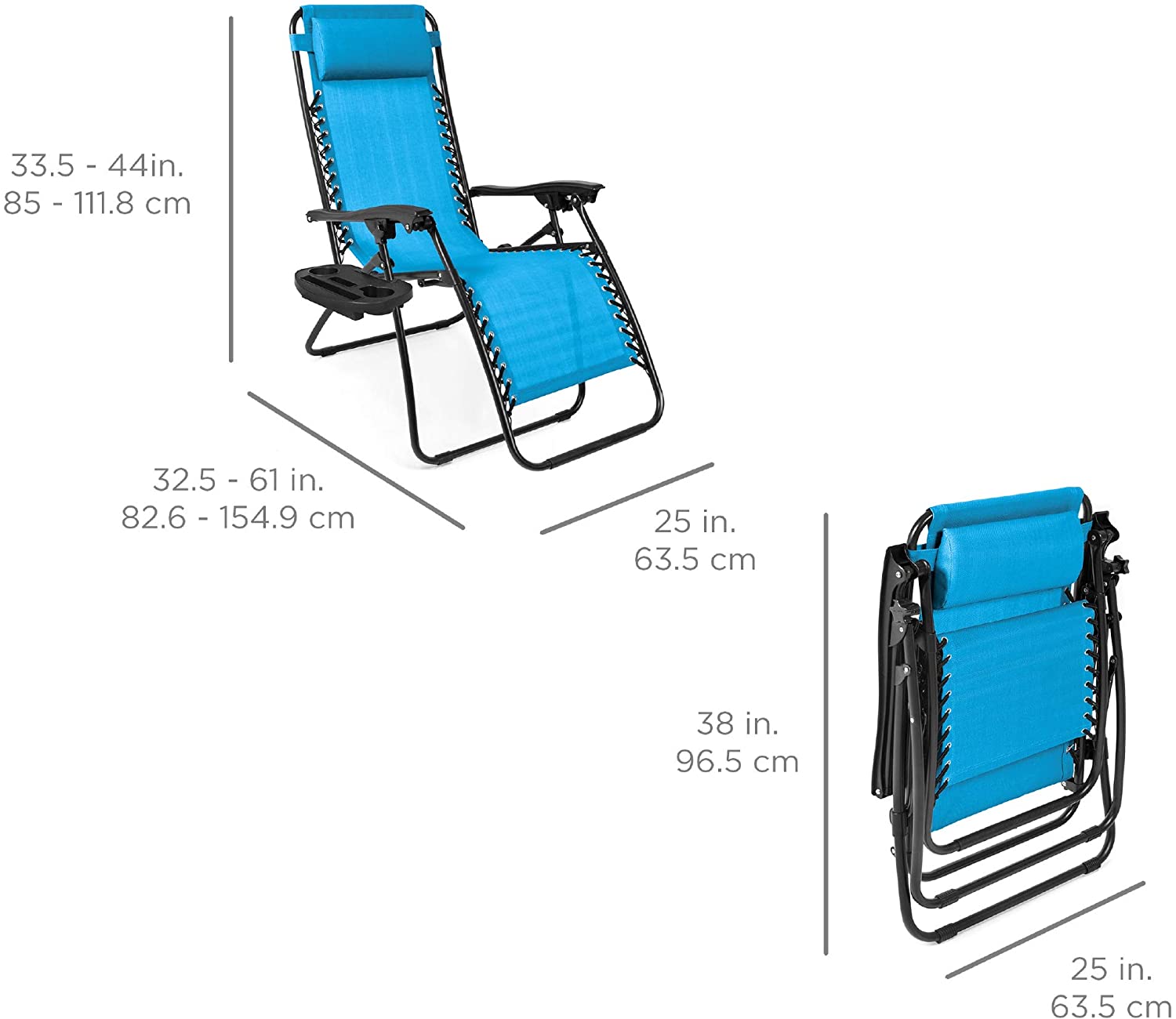 Best Choice Products Set of 2 Adjustable Zero Gravity Patio Chair Recliners w/ Cup Holders, Light Blue