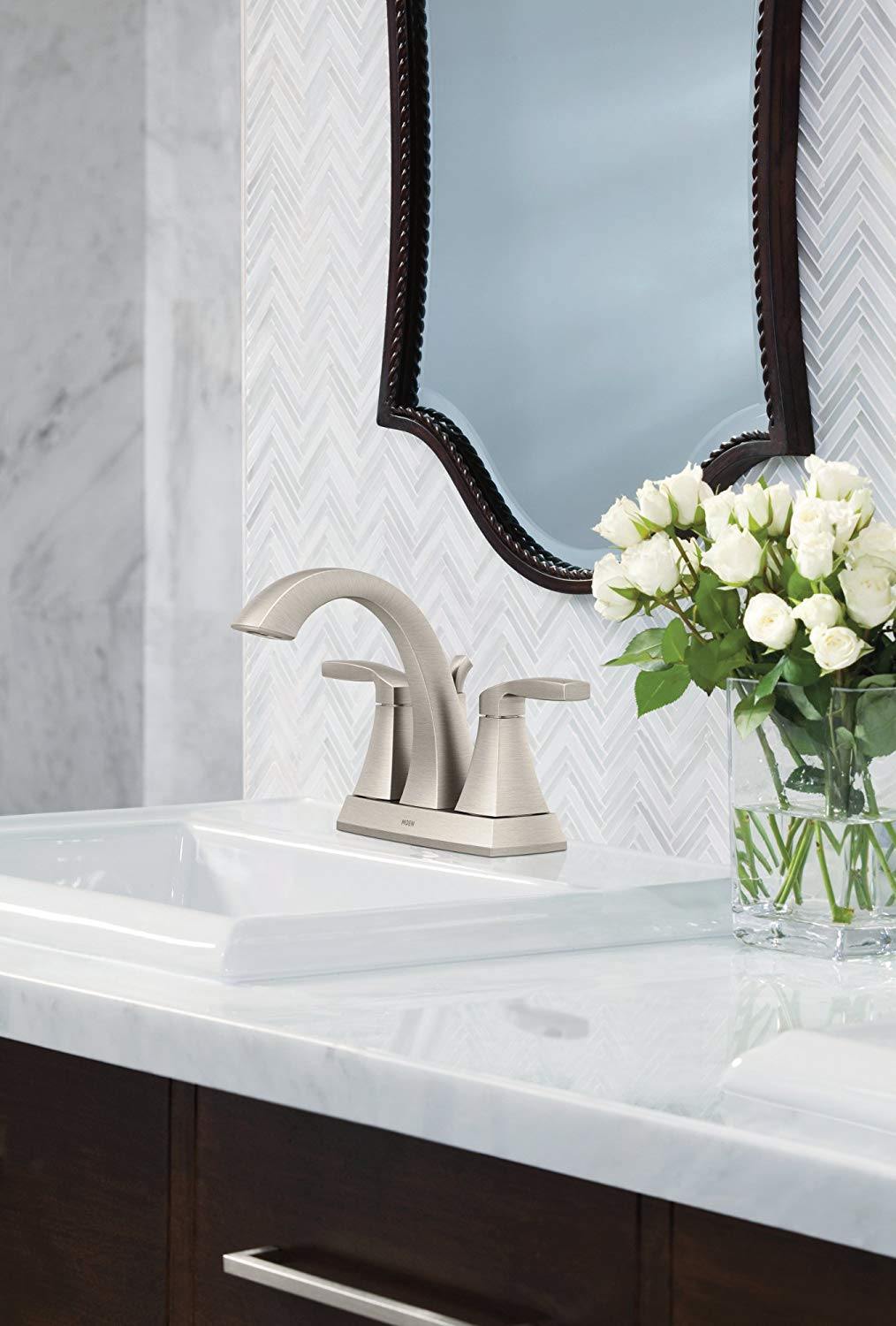 Moen 6901BN Voss Two-Handle High-Arc Centerset Bathroom Faucet with Drain Assembly, Brushed Nickel - NORTH FIRST PLUS, LLC