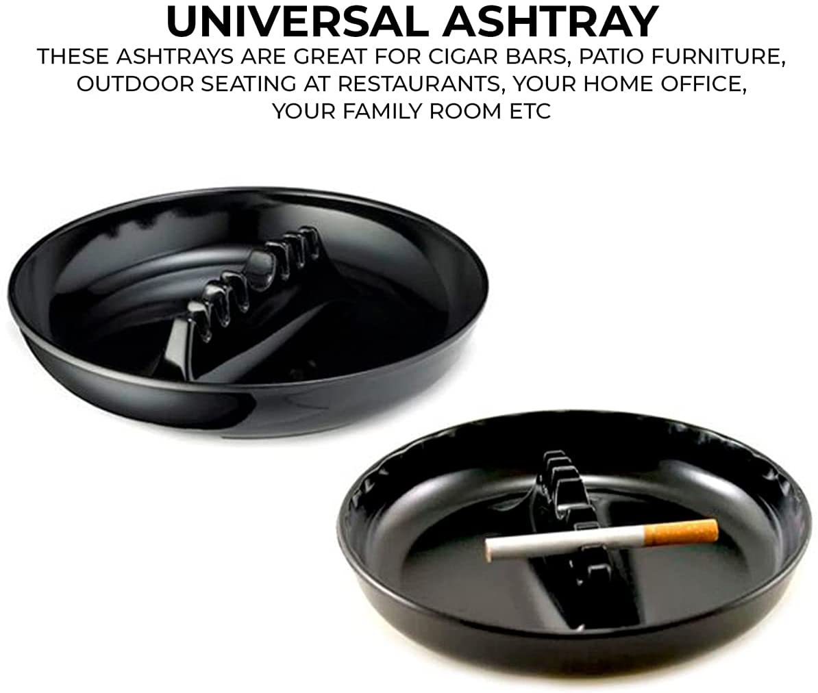 TESORRIO 2 pcs Black Plastic Ashtrays for Cigarettes And Cigars