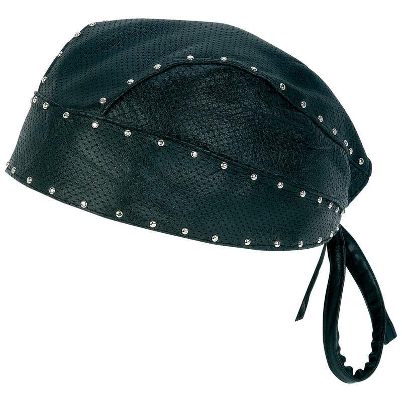 Solid Genuine Leather Perforated Skull Cap with Chrome Studs