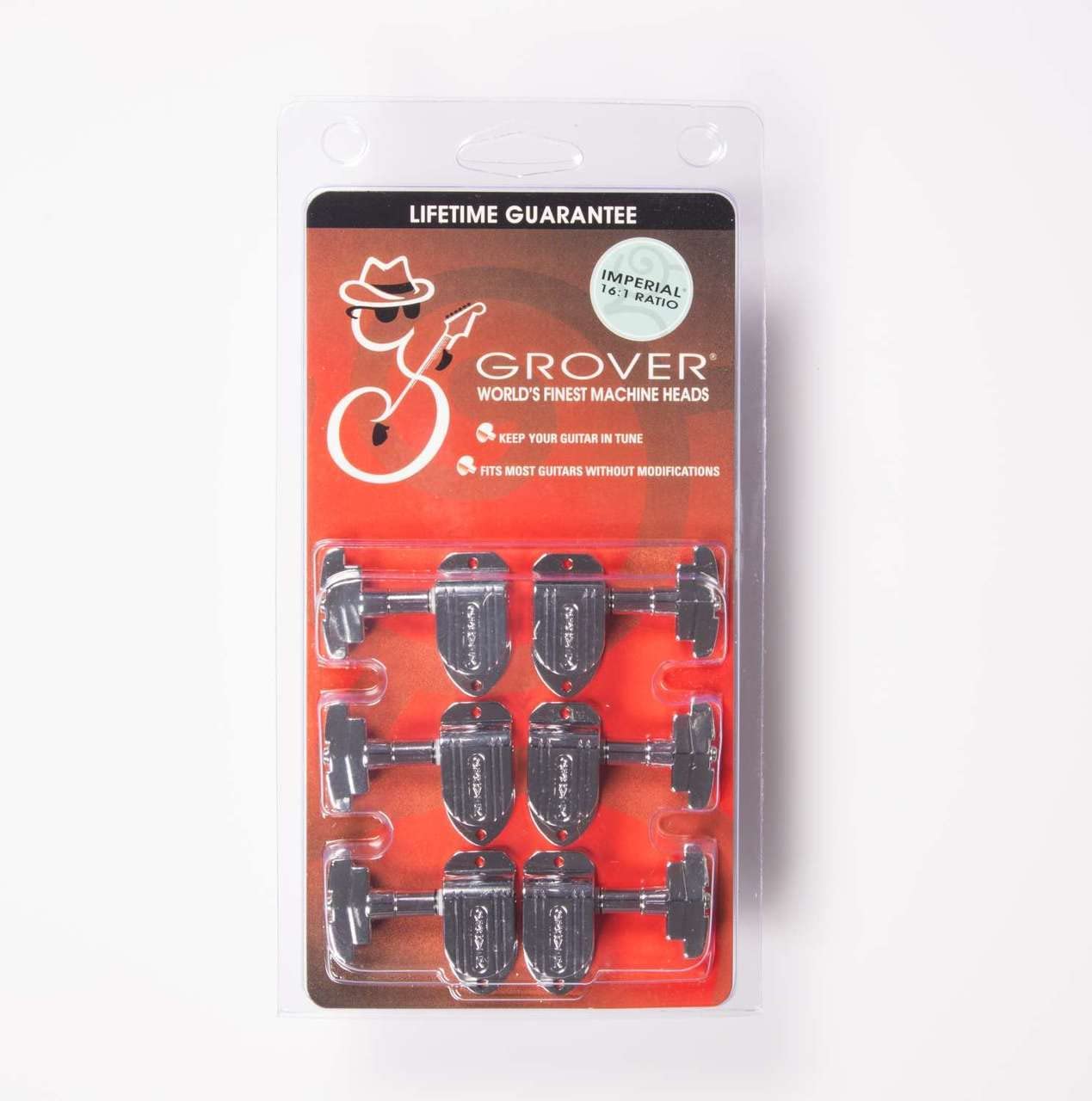 GROVER® 150C Imperial™ Machine Heads for Guitar,Chrome, 3 Treble and 3 Bass, Set of 6