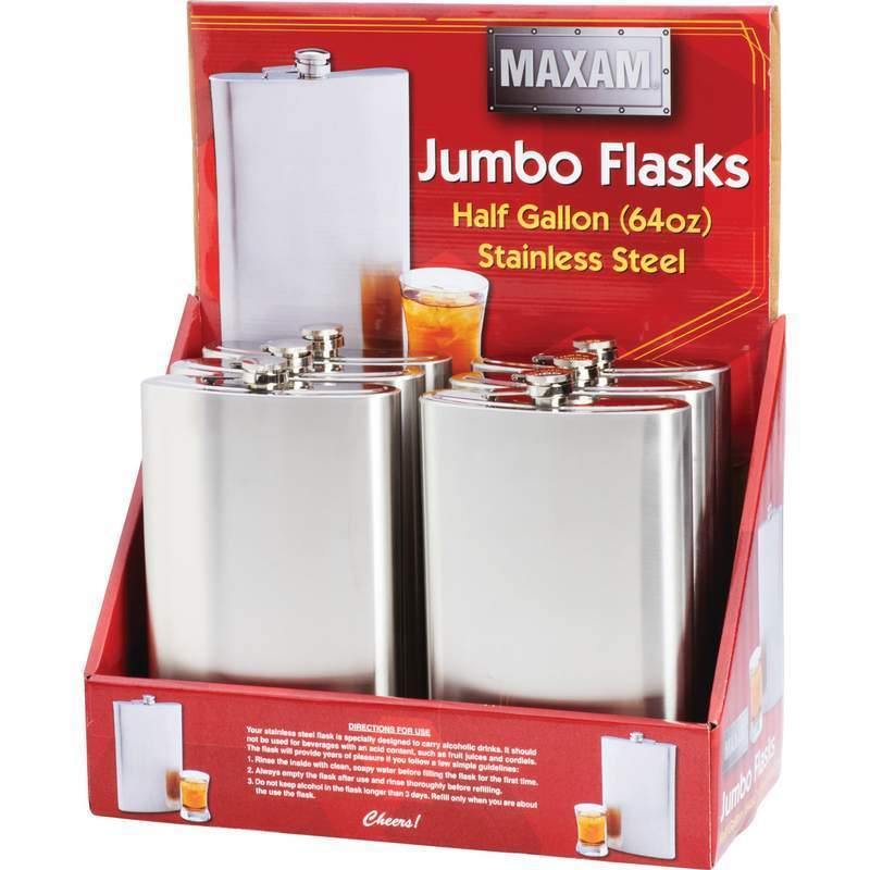 6pc 64oz Stainless Steel Flasks in Countertop Display - NORTH FIRST PLUS, LLC