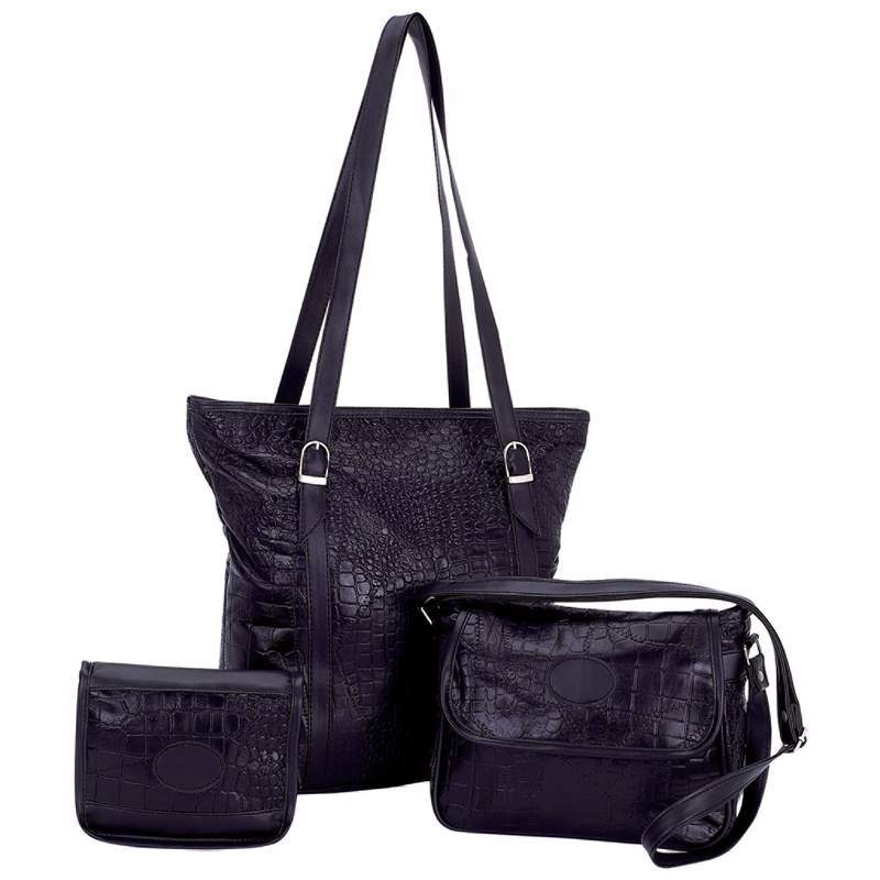 Solid Genuine Leather 3pc Purse Set with Crocodile Embossing
