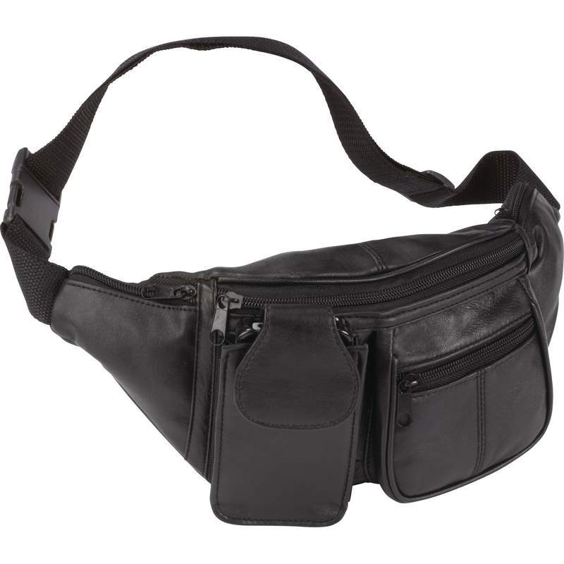 Solid Genuine Lambskin Leather 6-Pocket Waist Bag