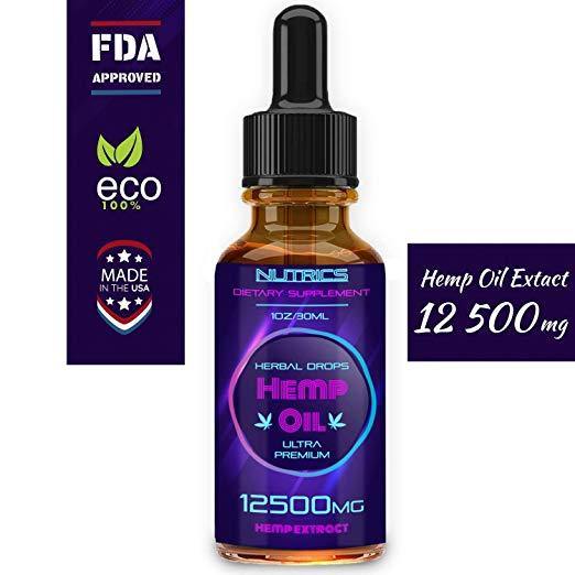 Hemp Oil Drops 12500mg, 100% Seed Extract, All Natural Dietary Supplement, Supports Anti-Anxiety and Stress Health, Rich in Omega 3 and 6 Fatty Acids for Skin  Heart Health, Vegan Vegetarian Friendly - NORTH FIRST PLUS, LLC