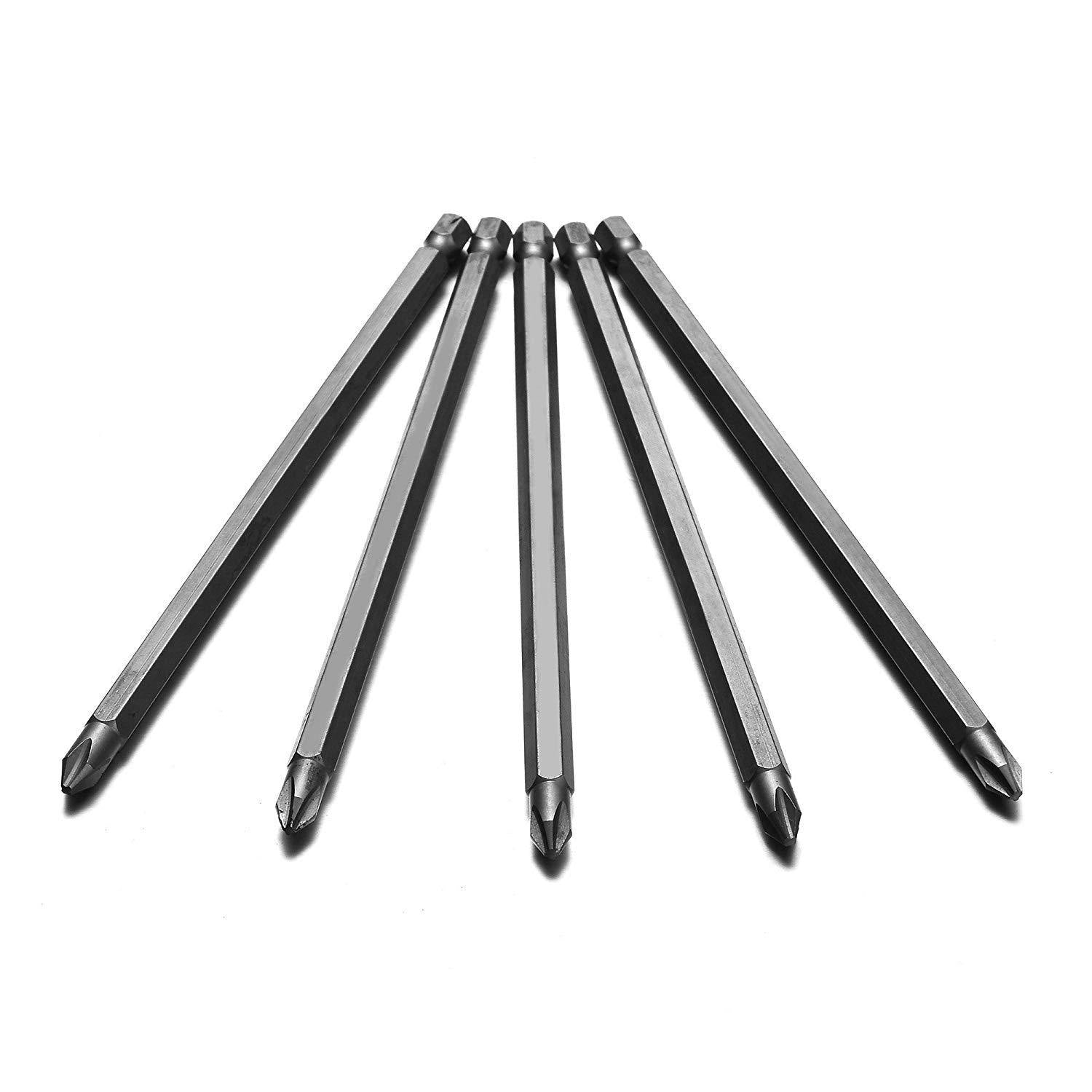 5 pieces #2 X 6" Cord Less Drill Phillips Screwdriver Bit Magnetic Tip Extra Long Set - NORTH FIRST PLUS, LLC